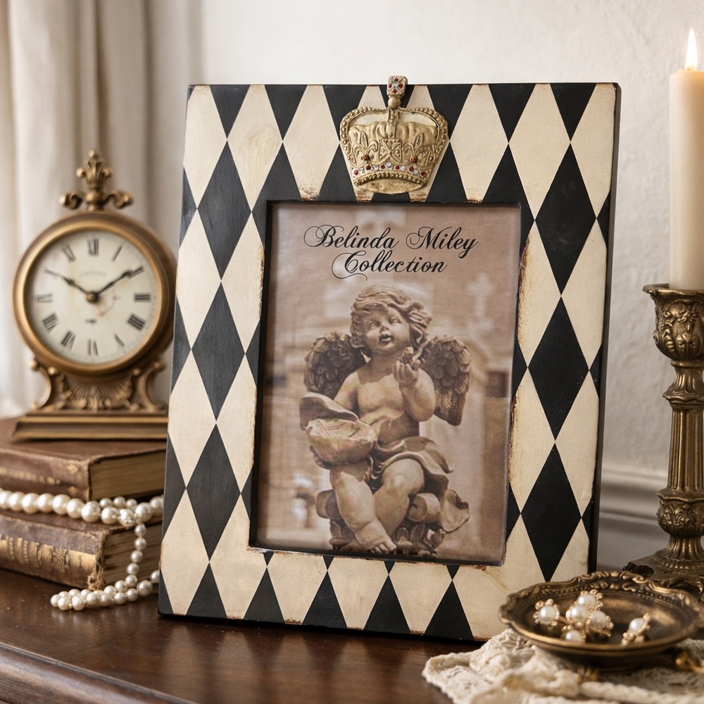 Belinda Miley Collection Harlequin Crown Photo Frame Black Cream
